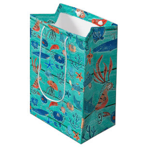 Rustieke turquoise hout & onder de zee vrienden gr medium cadeauzakje