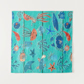 Rustieke turquoise hout & onder de zee vrienden sp wandkleed (Voorkant (horizontaal))