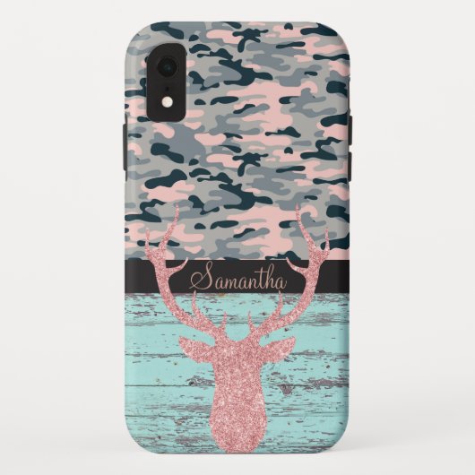 Rustieke turquoise hout roze geweistak camouflage Case-Mate iPhone case (Achterkant)
