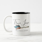 Rustieke turquoise veer pijl boho chique ware lief tweekleurige koffiemok (Links)