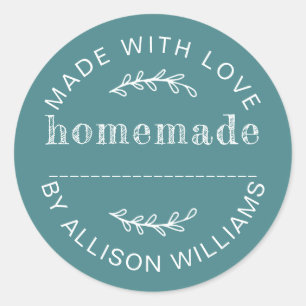 Rustieke turquoise zelfgemaakte gebakken waren ronde sticker