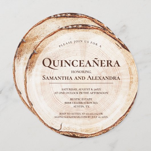 Rustieke tweelingmeisjes Quinceañera houtnerf 15 j Kaart (Voorkant / Achterkant)