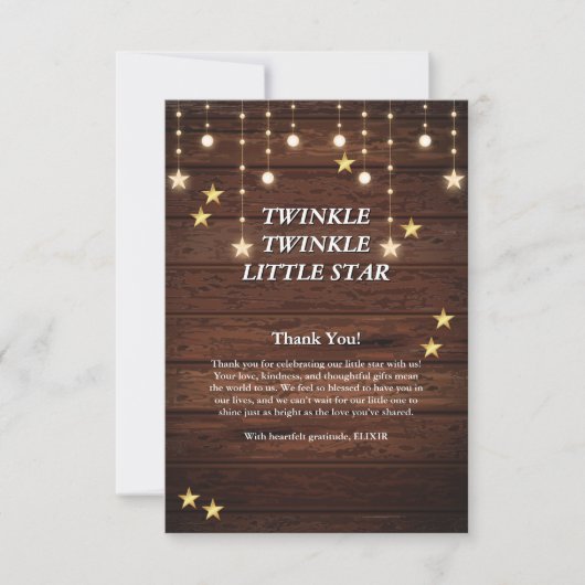 Rustieke Twinkle Twinkle Little Star Baby shower Bedankkaart (Voorkant)