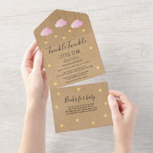 Rustieke Twinkle Twinkle Roze Wolken Baby Shower All In One Uitnodiging