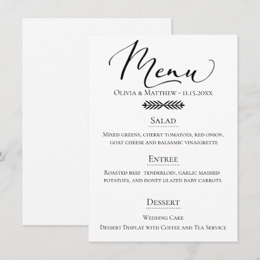 Rustieke Typografie Bruiloft Menu (Voorkant / Achterkant)