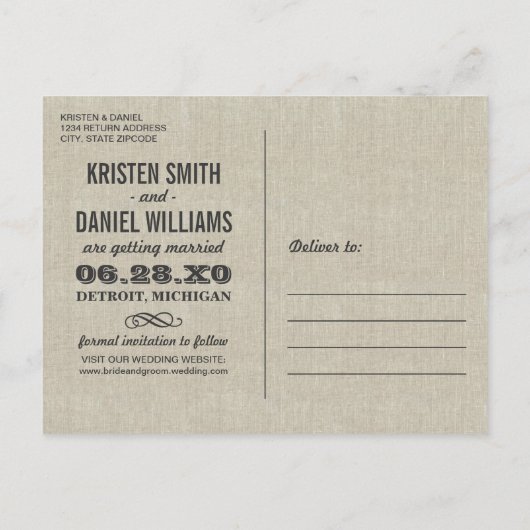 Rustieke Typografie Trouwfoto Save the Date Aankondigingskaart (Achterkant)