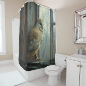 Rustieke uil in het raam Art Douchegordijn (In situ)