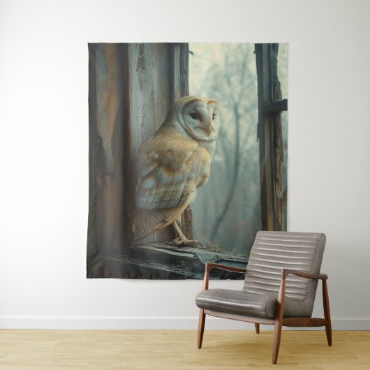 Rustieke uil in het raam Art Wandkleed (In situ)