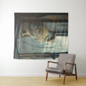Rustieke uil in het raam Art Wandkleed (In Situ (horizontaal))