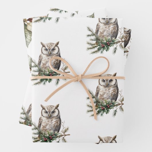 Rustieke uilen en bloemen inpakpapier vel (In situ)