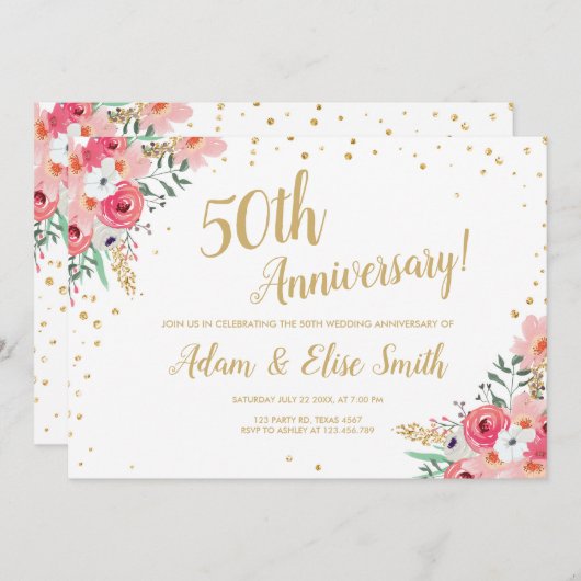 Rustieke uitnodiging 50ste trouwdag bloem (Voorkant / Achterkant)