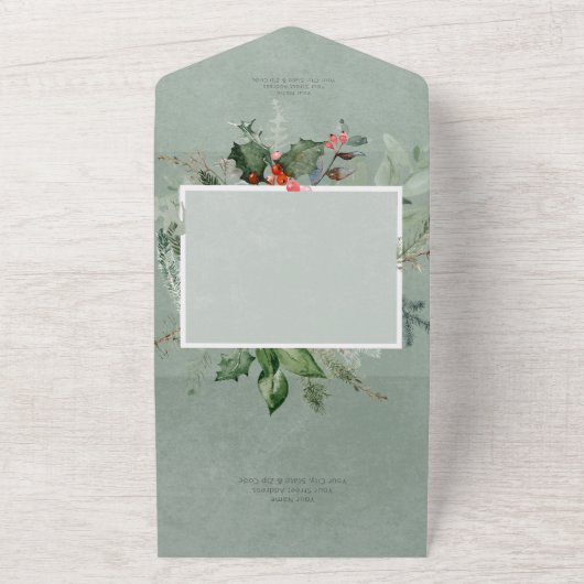 Rustieke vakantie groen & rode bessen diner all in one uitnodiging (Buitenkant)