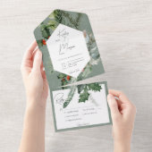 Rustieke vakantie groen & rode bessen diner all in one uitnodiging (Afscheurbaar)