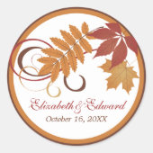 Rustieke vallende bladeren koper bruiloft monogram ronde sticker (Voorkant)