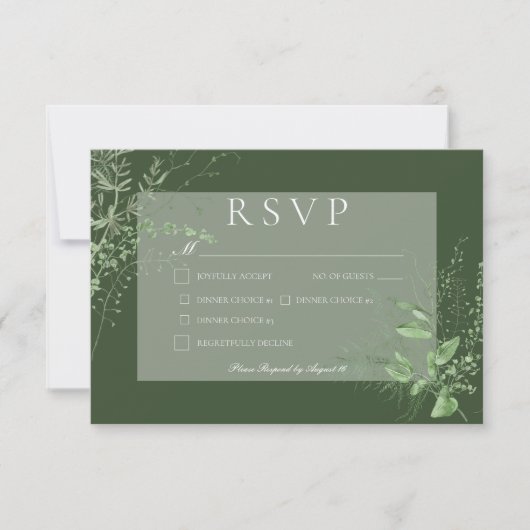 Rustieke Varen Foliage Smaragd Groen Diner Bruilof RSVP Kaartje (Voorkant)