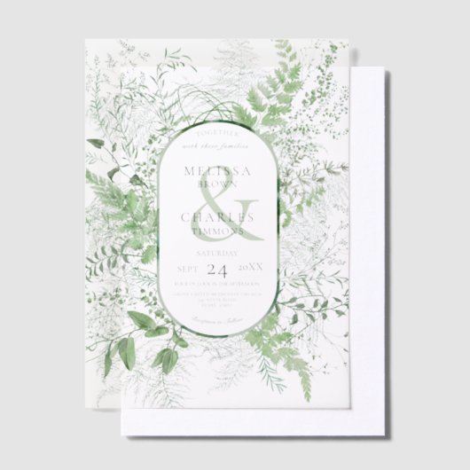 Rustieke varen groen gebladerte witte bruiloft vellum uitnodigingen (Offset)