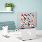 Rustieke veelkleurige Waterverf Vogels en Vlinders Sticker (Laptop op bureau)