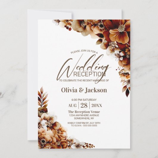 Rustieke verbrande Sinaasappel Bloemen bruiloft re Kaart (Voorkant)