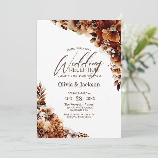 Rustieke verbrande Sinaasappel Bloemen bruiloft re Kaart (Staand voorkant)