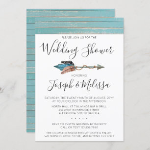 rustieke veren pijl bruiloft douche uitnodiging