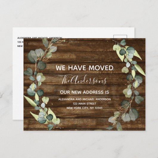 Rustieke Verhuisaankondiging Eucalyptus Greenery Aankondigingskaart (Voorkant / Achterkant)