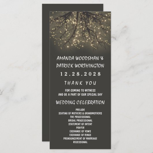 Rustieke verlichte boom tak bruiloft programma's (Voorkant / Achterkant)