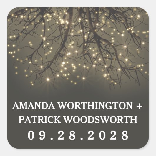 Rustieke verlichte boomtak bruiloft gunst Stickers (Voorkant)