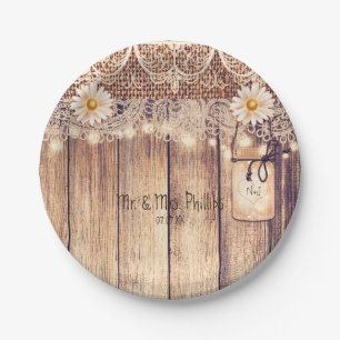 Rustieke verlichte Mason Jars Daisies & Lace bruil Papieren Bordje