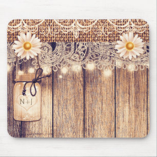 Rustieke verlichte Mason Jars Daisies & Lace Compu Muismat