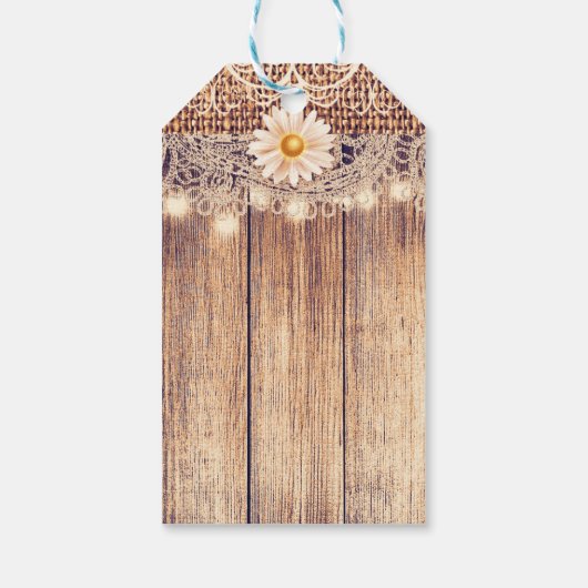 Rustieke verlichte Mason Jars Daisies & Lace Count Cadeaulabel (Achterkant)