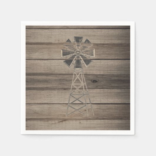 Rustieke Verweerde Houten Landelijke Windmolen Bru Servetten (Voorkant)