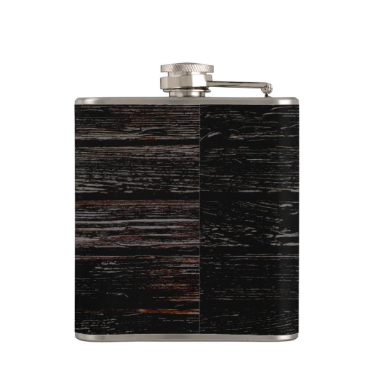 Rustieke Verweerde Zwarte Houten Trouwmonogram Heupfles (Achterkant)