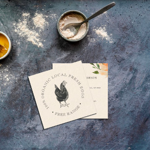 Rustieke Vintage Eenvoudige Kip Ei Boerderij Bloem Vierkante Visitekaartje