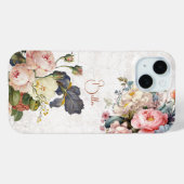 Rustieke Vintage Gepersonaliseerde Rozen & Iris Case-Mate iPhone Case (Achterkant (horizontaal))
