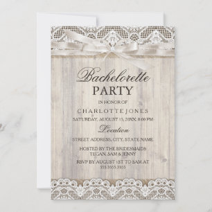 Rustieke Vintage Kant en Hout Bachelorette Feest Kaart