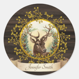 Rustieke Vintage Kersthert Persoonlijk Ronde Sticker