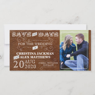 Rustieke vintage lederen uitziende foto om de datu save the date