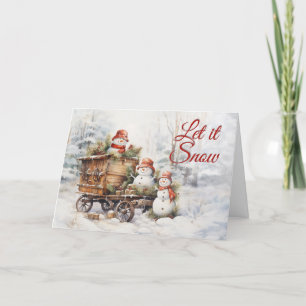 Rustieke Vintage Lieve Sneeuwmannen Bos Winter  Feestdagen Kaart