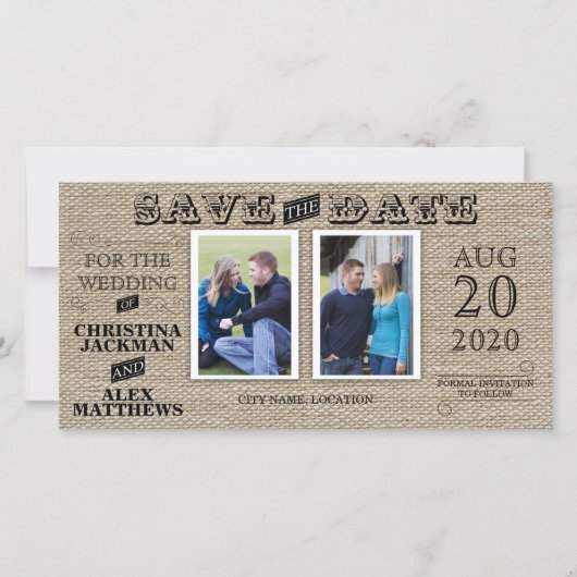 Rustieke Vintage Uitzicht Bewaar De Datum 2 Foto Save The Date (Voorkant)