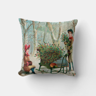 rustieke vintage, Victoriaans, Kerstmis, patroon, Kussen