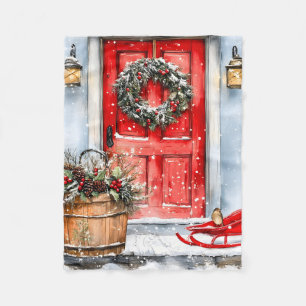 Rustieke Vintage Winter Rode Kerstdeurkrans Fleece Deken