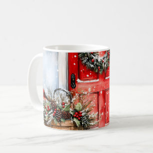 Rustieke Vintage Winter Rode Kerstdeurkrans Koffiemok