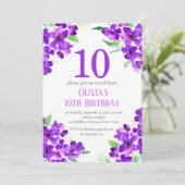 Rustieke Violet 10e Verjaardag Paarse Bloemen Kaart (Staand voorkant)