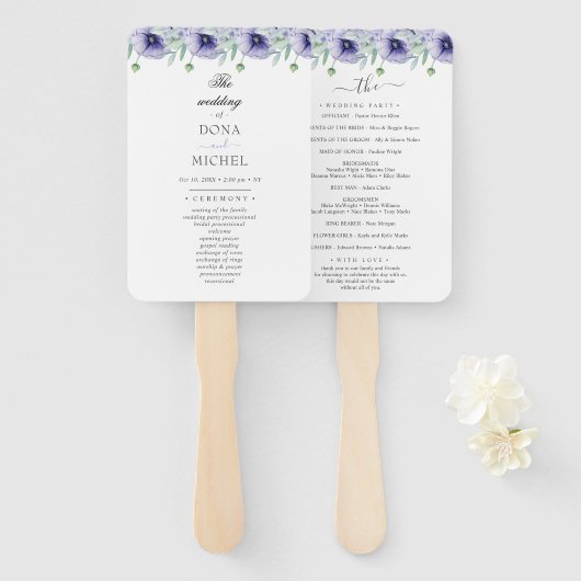 Rustieke Violet Zomer Wild Floral Wedding Handwaaier (Voorkant en achterkant)