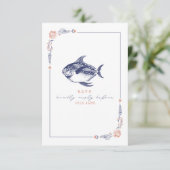 Rustieke vis rood & blauw strand bruiloft RSVP (Staand voorkant)