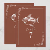 Rustieke vis terracotta bruiloft tafel nummer kaart (Voorkant / Achterkant)