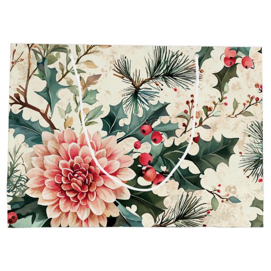 Rustieke vogel en poinsettia kerstpatroon (11) groot cadeauzakje (Achterkant)