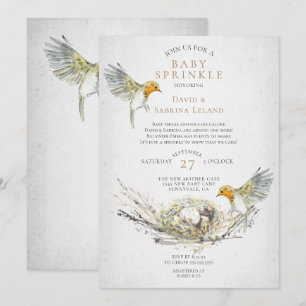 Rustieke Vogels en Nest Waterverf Baby Sprinkle Kaart