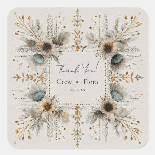 Rustieke Volkskunst Vierkante Botanische Gouden Hu Sticker