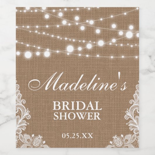 Rustieke Vrijgezellenfeest Burlap Kant String Ligh Wijn Etiket (Enkel label)